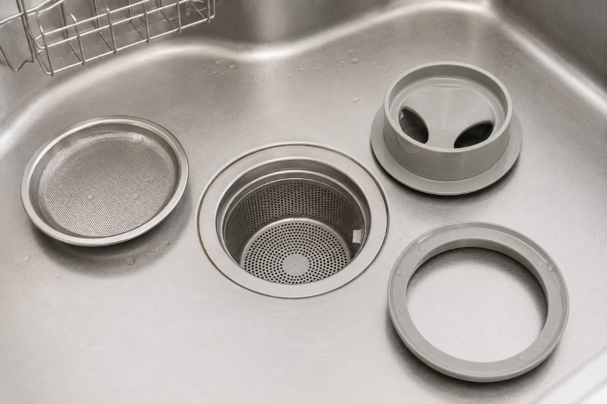 キッチン排水口のゴミ受けと外せる部品周辺