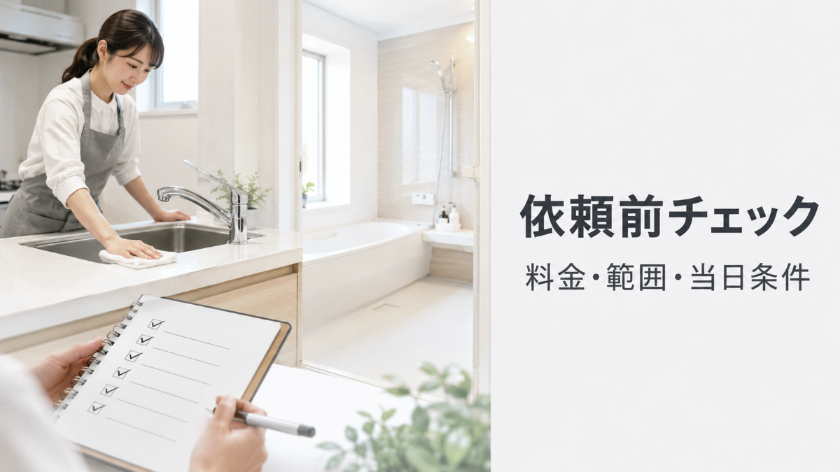 水回りクリーニングの依頼前に料金・作業範囲・当日条件を確認する記事のアイキャッチ