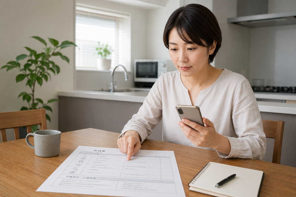 水回りクリーニングの見積もりと作業条件を確認している様子
