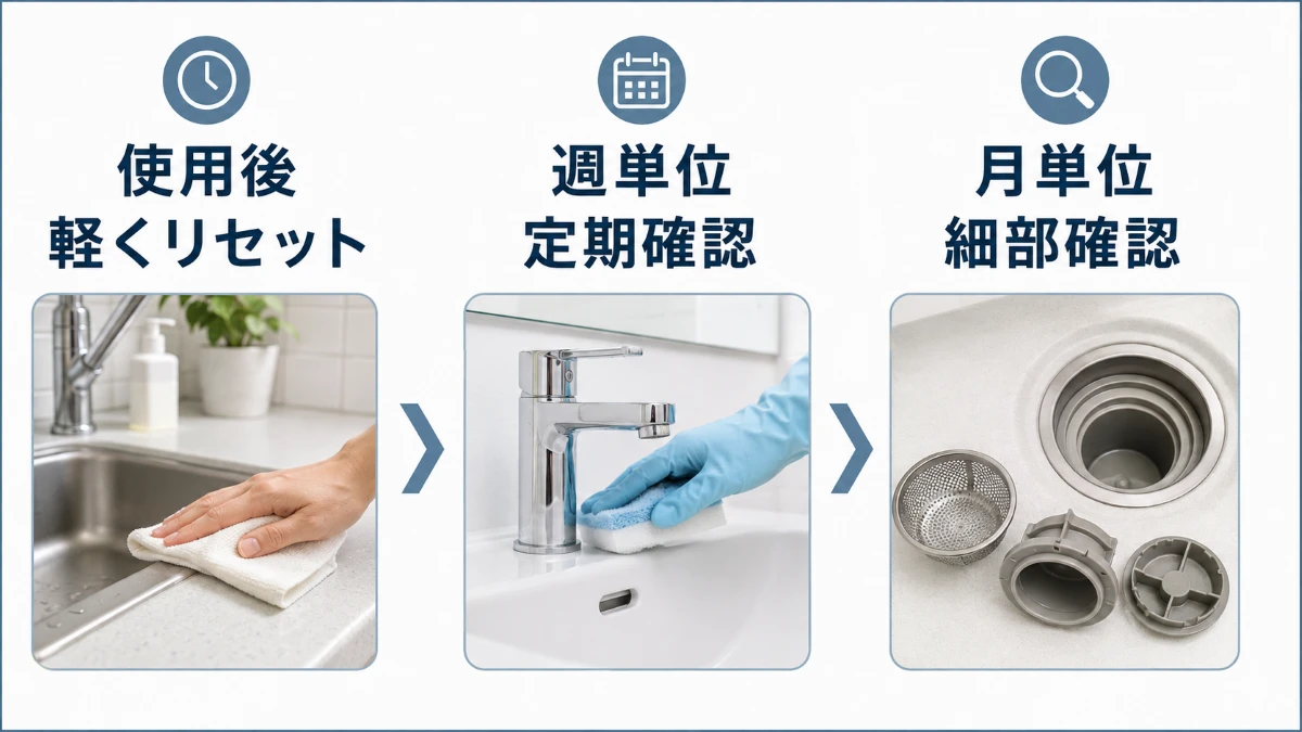 水回り掃除を使用後・週単位・月単位に分ける頻度の目安