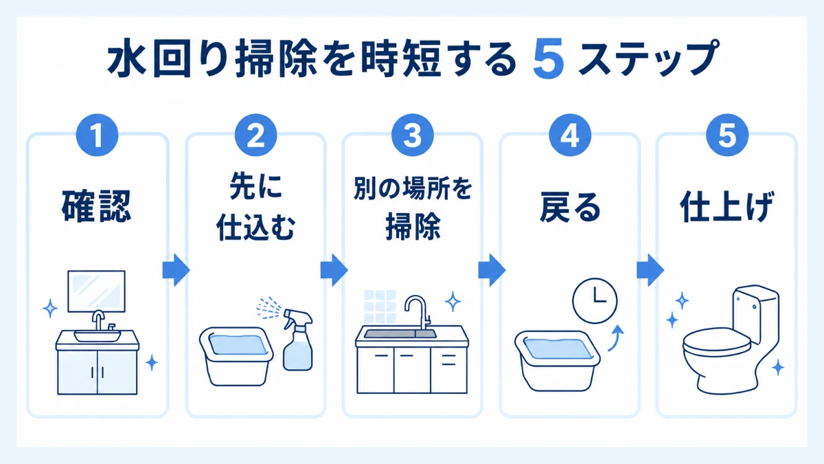 水回り掃除を確認から仕込み別場所の掃除戻り仕上げの順で進める流れ