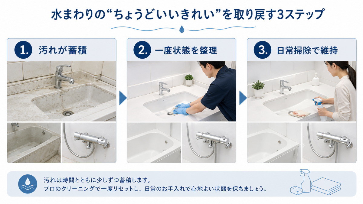 水回りの蓄積汚れを整理して日常掃除へ戻す流れ