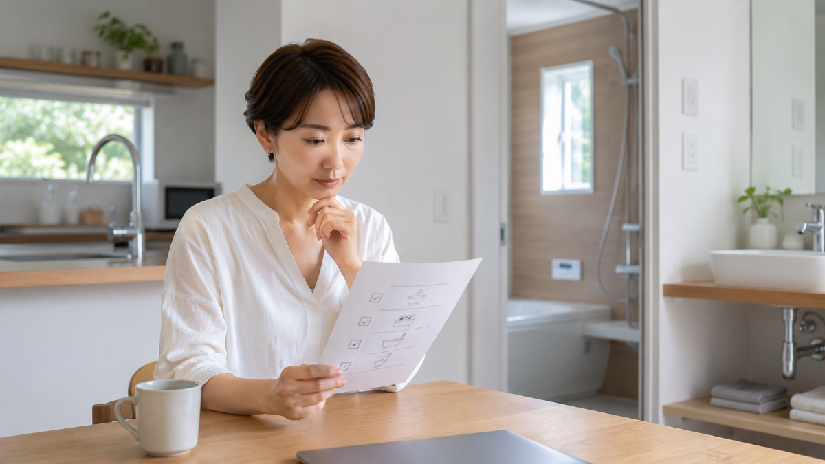 水回りクリーニングで依頼したい場所を確認している様子