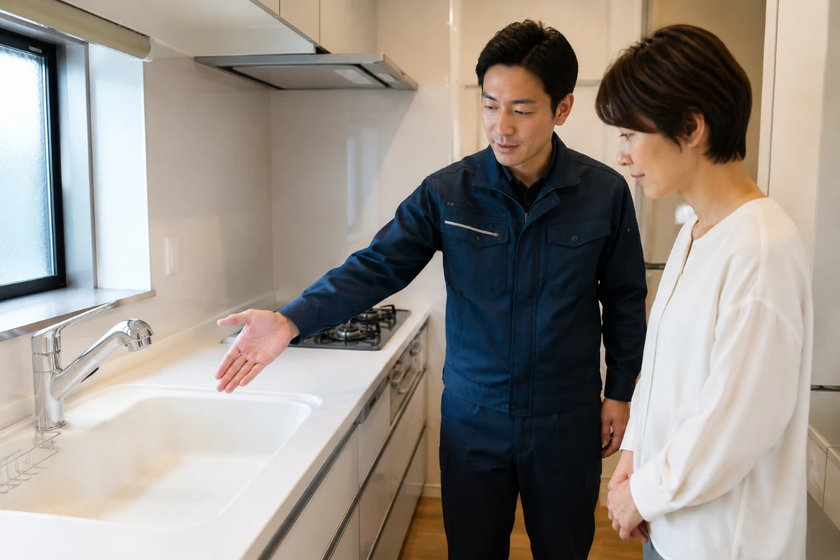 水回りクリーニングの作業範囲を事前に確認するイメージ