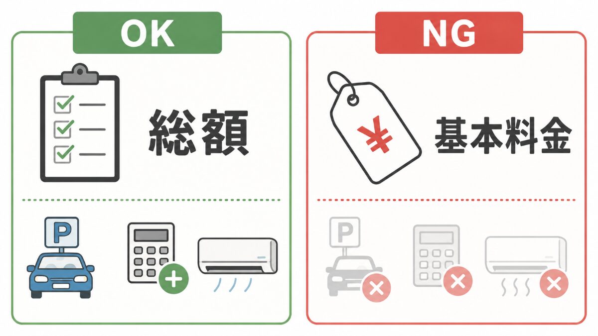 エアコンクリーニングを基本料金だけで比較しないためのOKNG図解