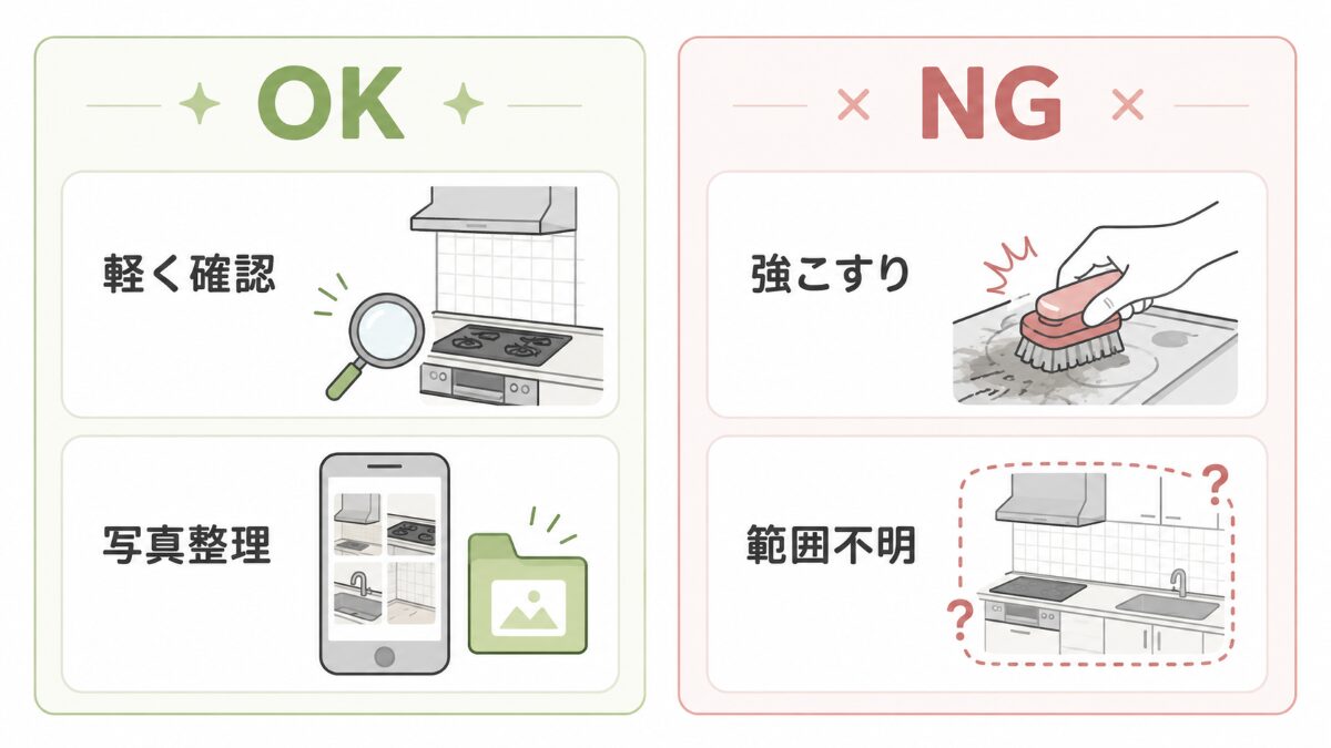 キッチン汚れを無理にこすらず写真で整理するOKNG図解