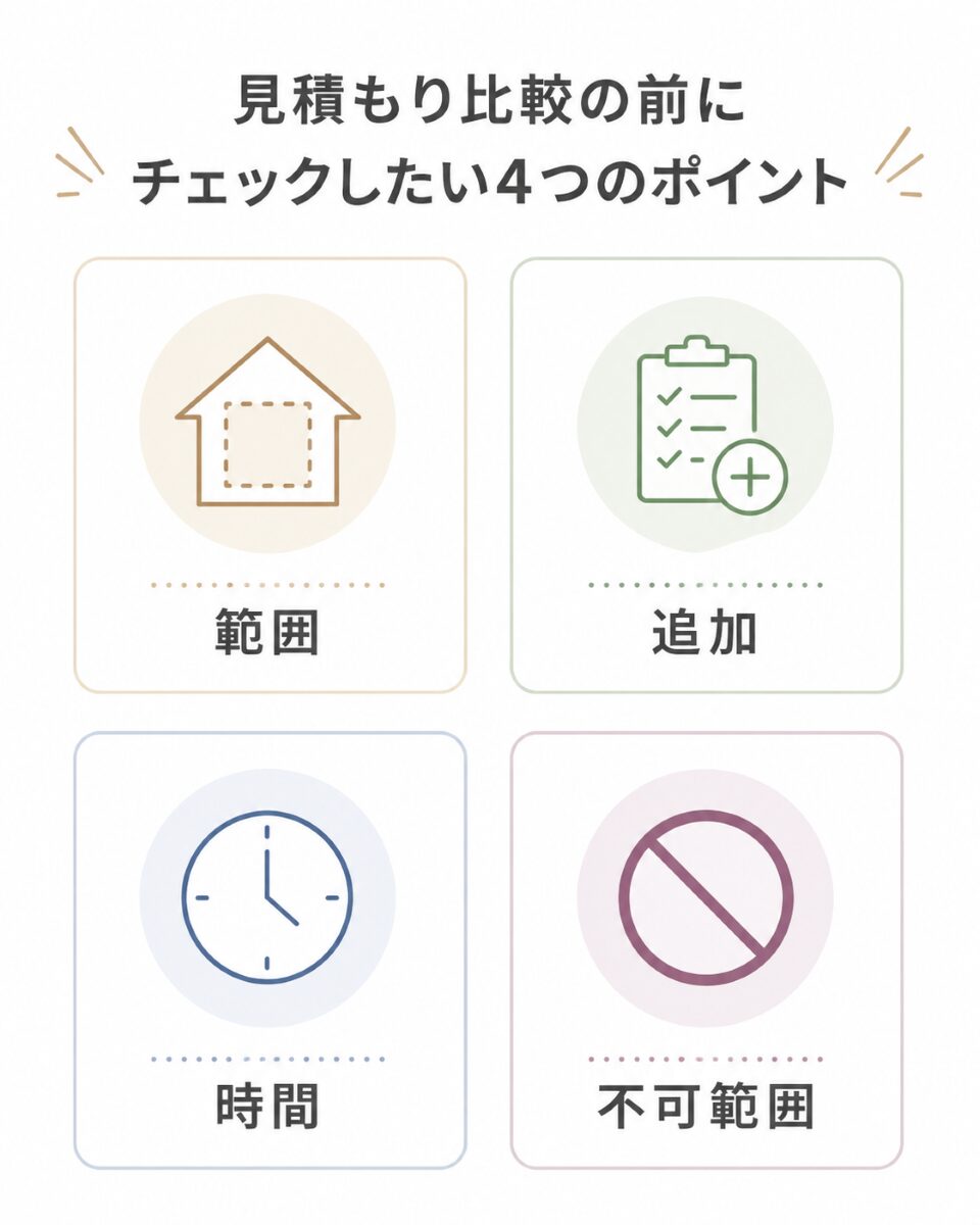 ハウスクリーニングの見積もりで確認する4つの項目