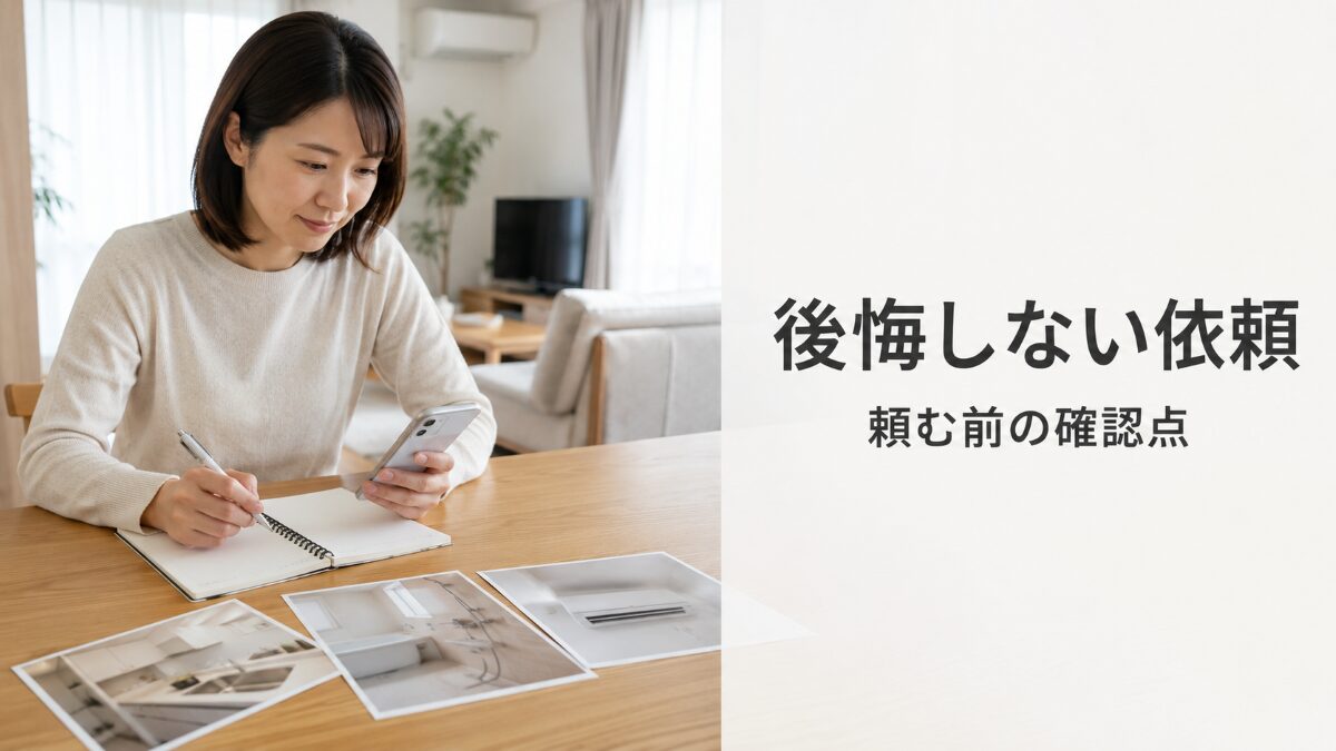 ハウスクリーニングを依頼する前に確認点を整理している様子