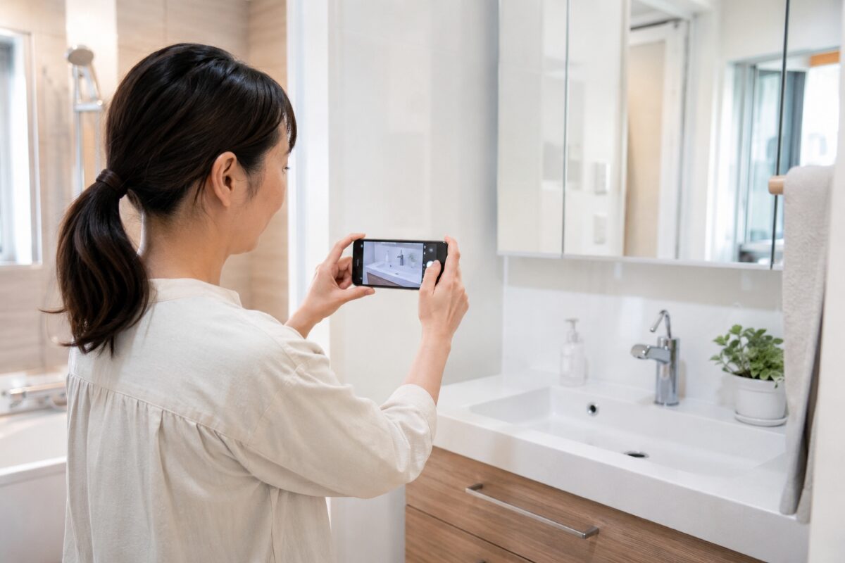 ハウスクリーニング相談前に気になる箇所をスマートフォンで撮影している様子