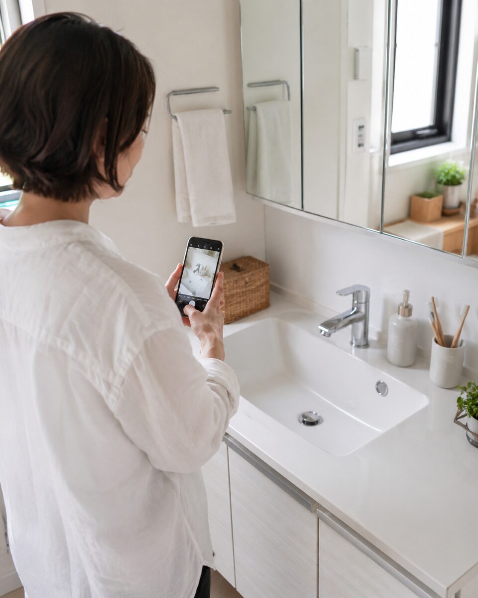 ハウスクリーニング相談前に気になる箇所をスマートフォンで撮影する様子