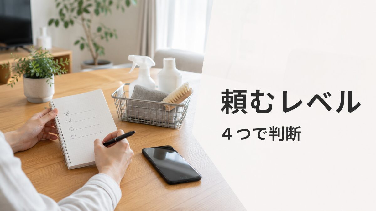 掃除を業者に頼むレベルを判断するために写真とメモを整理している様子