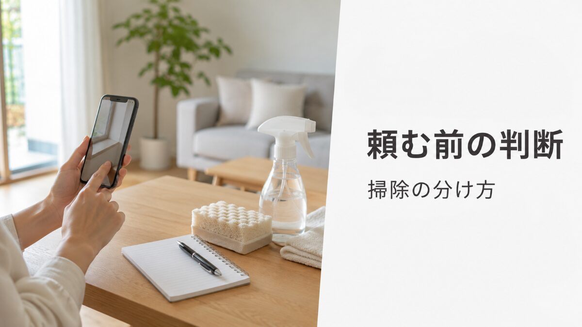 掃除を業者に頼む前にスマホとメモで状態を整理している様子
