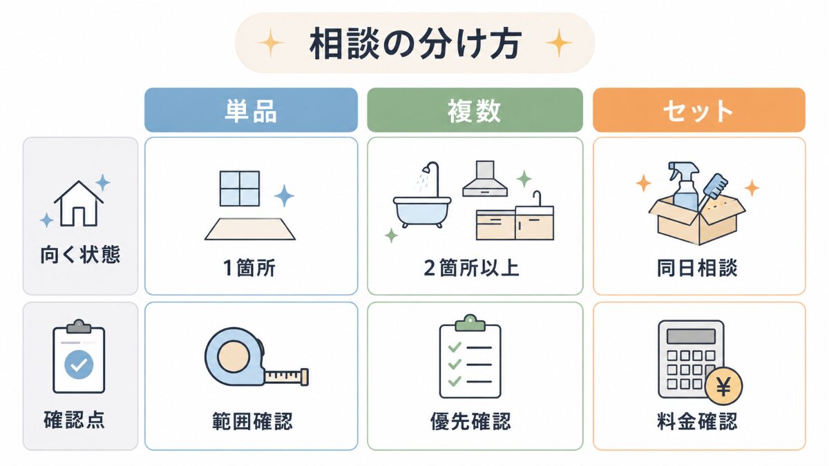 東京でハウスクリーニングを単品複数箇所セットで比較する図解