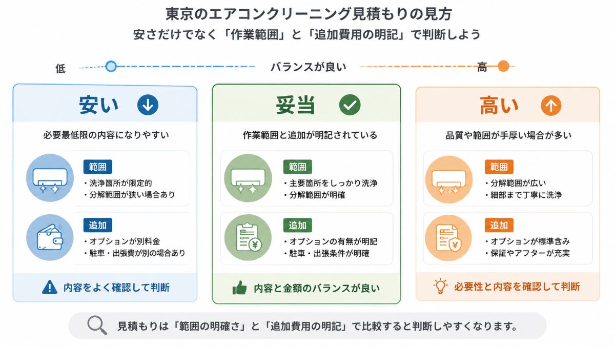 東京のエアコンクリーニング見積もりを安い妥当高いで判断する図解