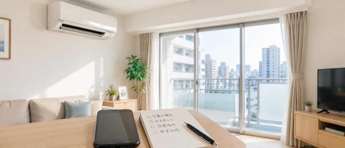 東京の住まいでエアコンクリーニングの見積もり条件を整理している様子