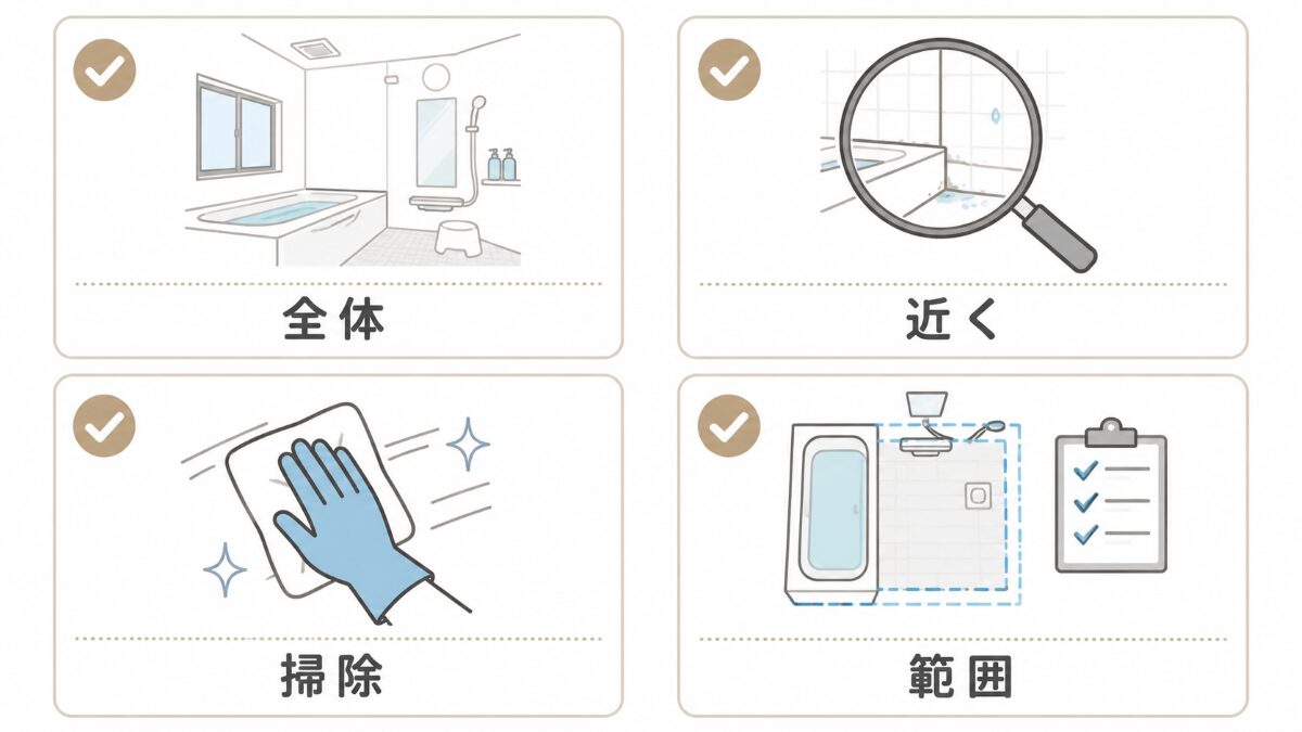 浴室クリーニング相談前に全体近く掃除範囲を整理する図解