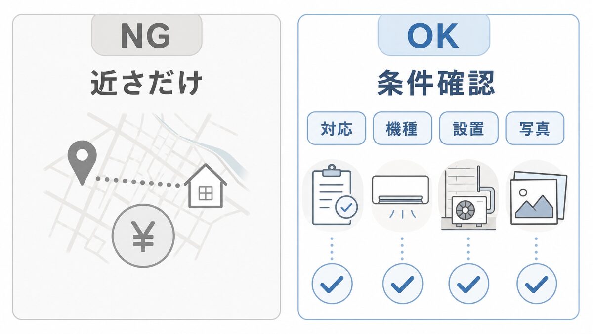 神楽坂でエアコンクリーニングを近さだけで選ばず条件確認で判断する図解