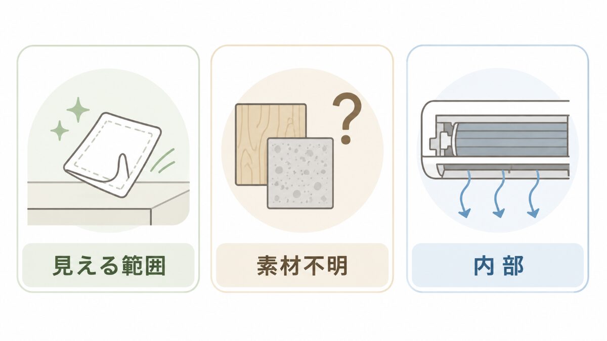 自分で掃除する範囲を見える範囲素材不明内部で判断する図解