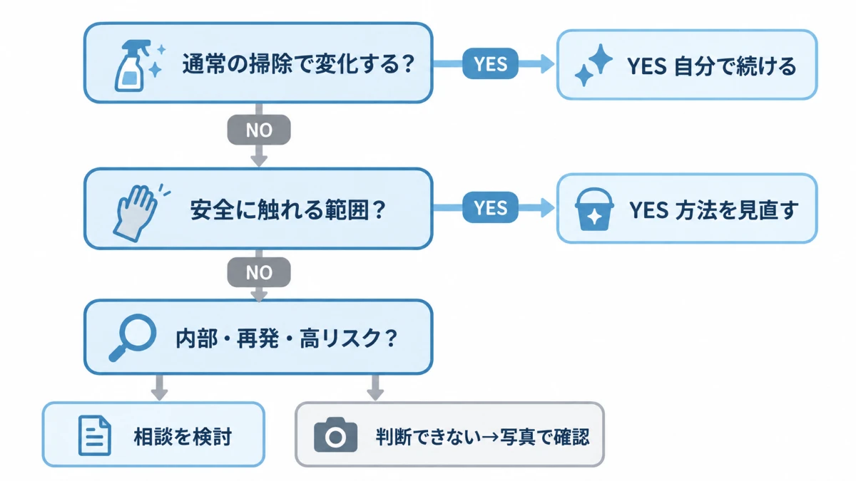 自分で続けるか業者へ相談するかを整理する判断フロー