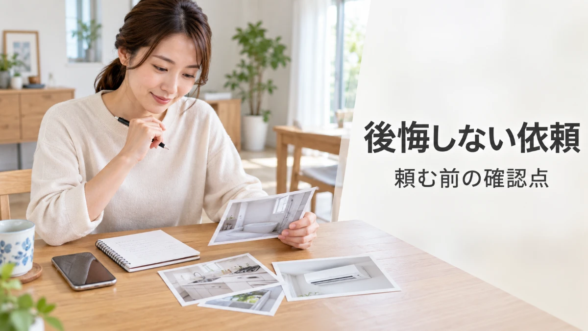 ハウスクリーニングを依頼する前に確認点を整理している様子