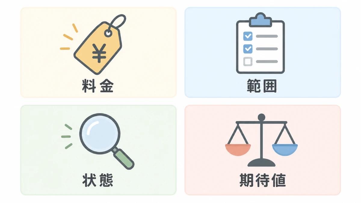 ハウスクリーニングで後悔しやすい原因を料金範囲状態期待値で整理した図解