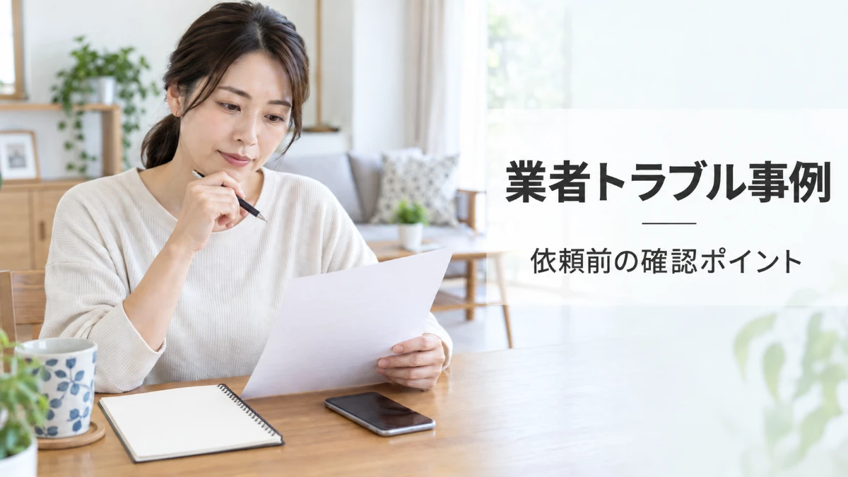 ハウスクリーニング業者トラブル事例と依頼前の確認ポイントを示すアイキャッチ