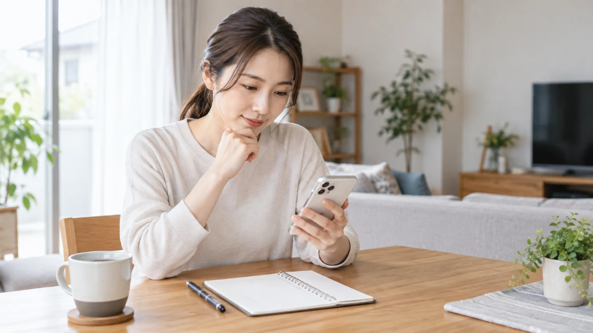 ハウスクリーニング業者をスマートフォンで比較している様子