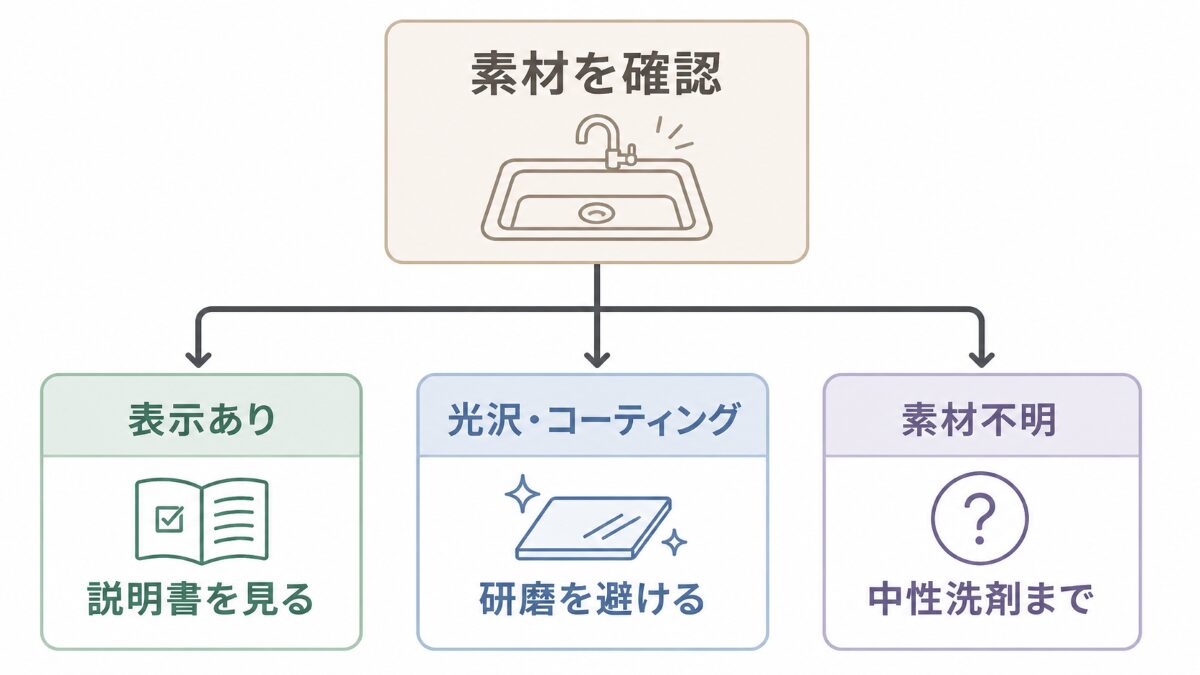 キッチンシンクの素材を確認して最初の掃除方法を分ける判断フロー
