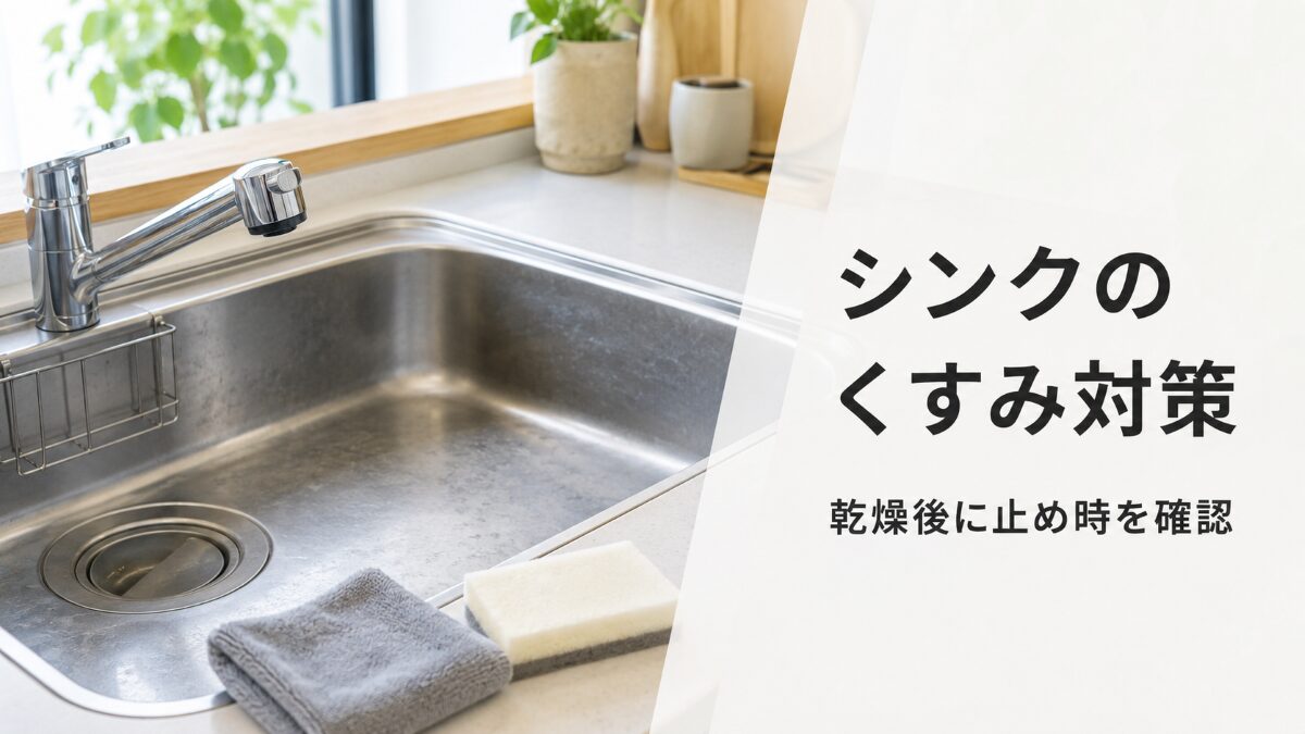 ステンレスシンクのくすみを乾燥後に確認する記事のアイキャッチ