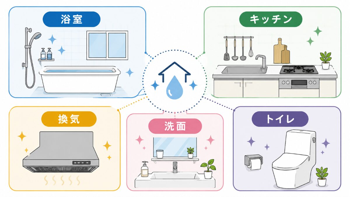東京の水回りクリーニングで料金確認する浴室キッチン洗面トイレの場所別マップ
