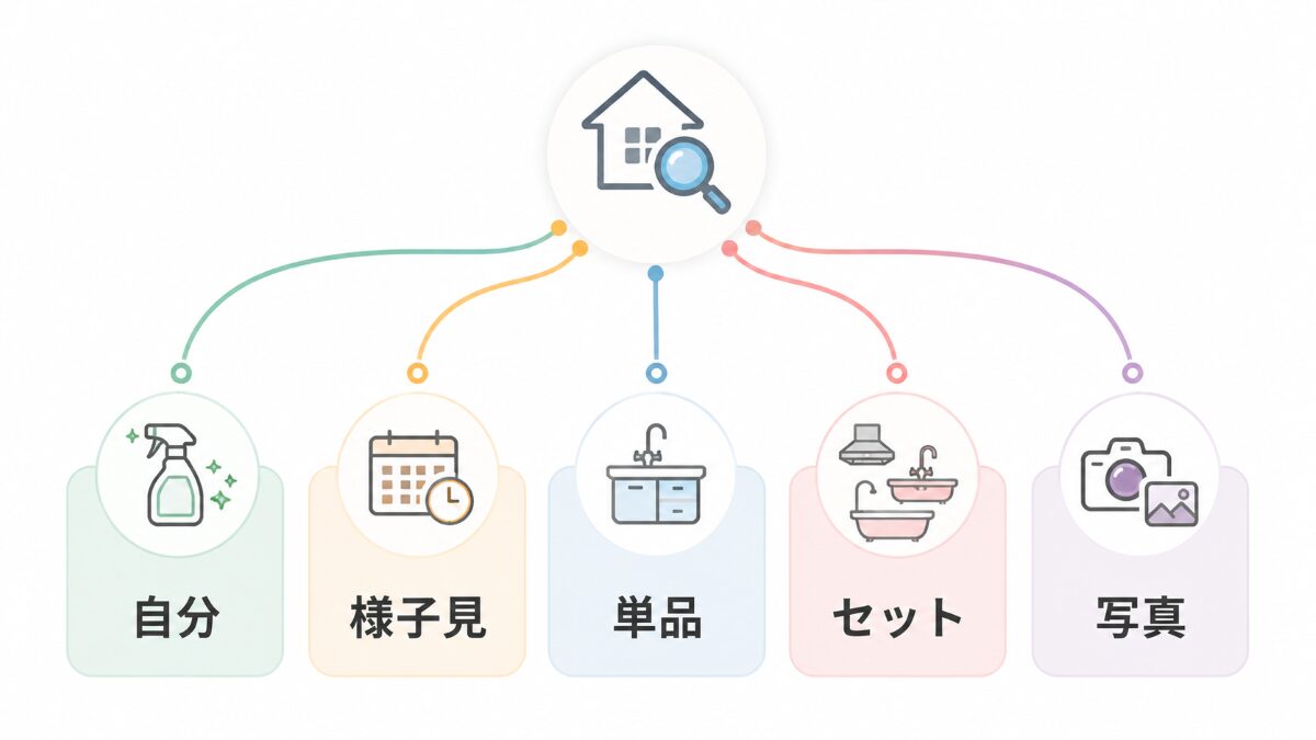 水回りクリーニングを自分対応様子見単品セット写真相談に分ける判断フロー