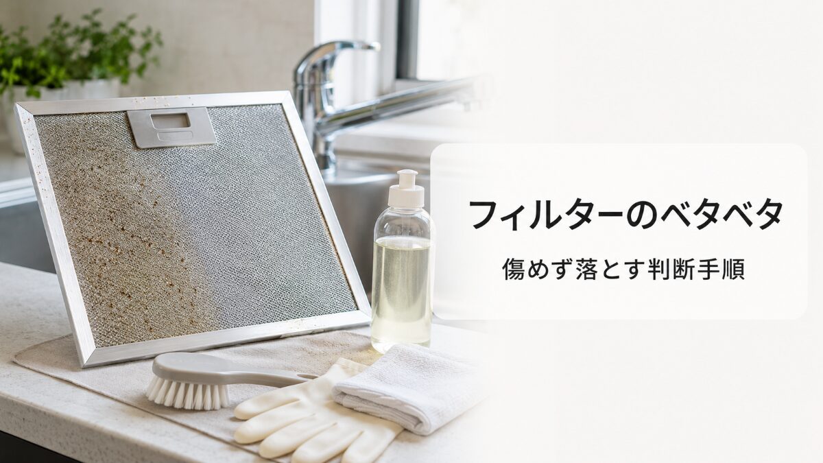 油でベタついた換気扇の金属フィルターと柔らかいブラシ