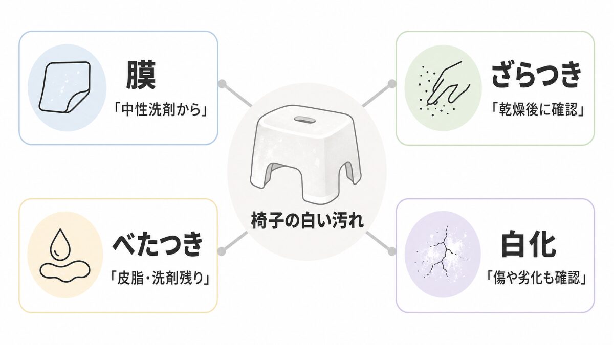 浴室椅子の白い膜ざらつきべたつき白化を分ける症状別判断図