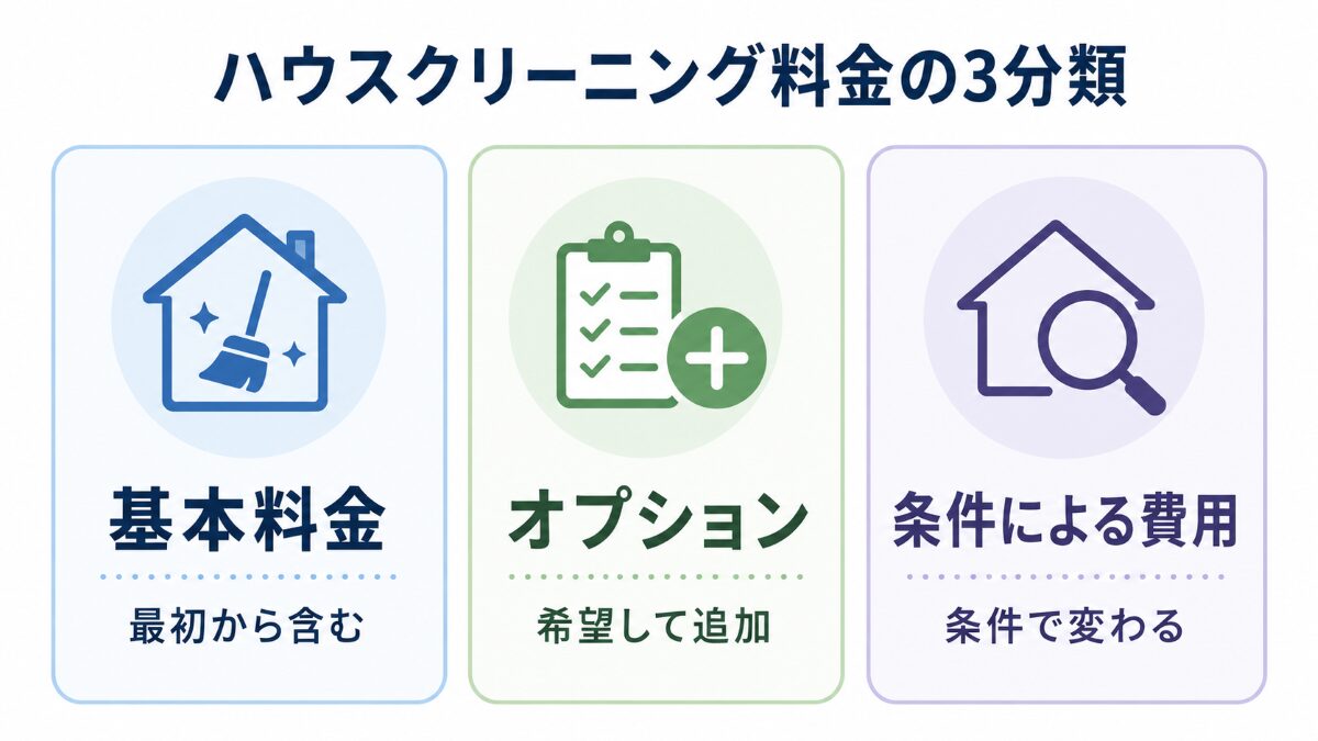 ハウスクリーニングの基本料金・オプション・追加費用の違い