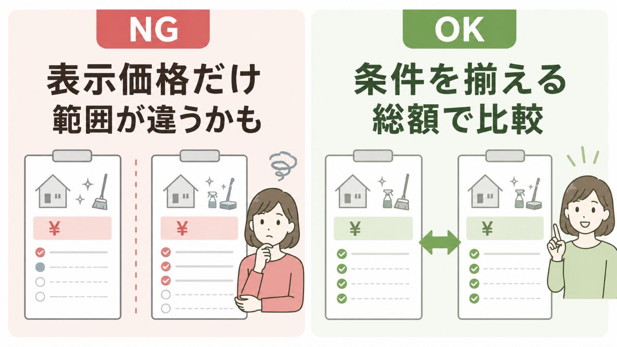 ハウスクリーニングを表示価格ではなく最終支払額で比較する考え方