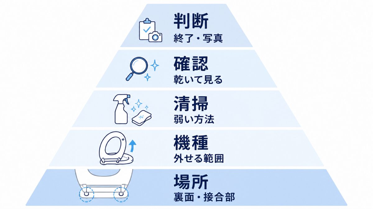 トイレ便座裏掃除で場所確認から終了判断まで見る5つの順番