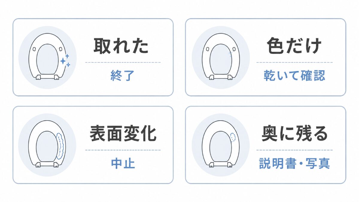 便座裏掃除後の状態から終了・確認・相談を判断する比較図