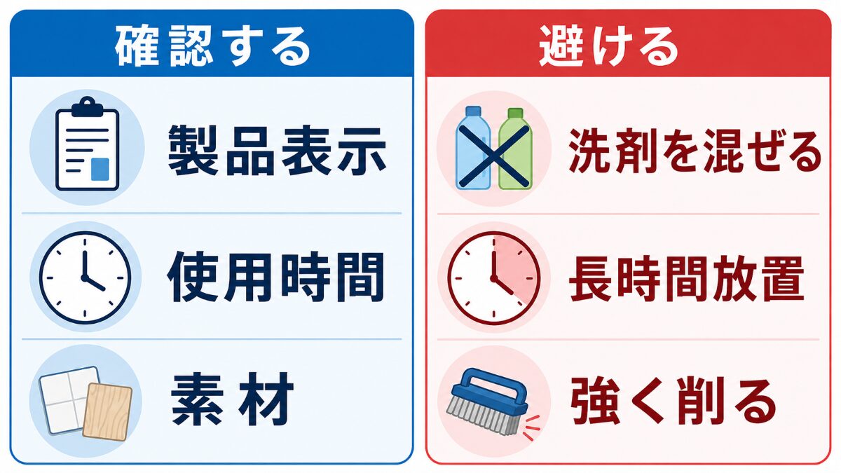 トイレの尿石掃除で洗剤の混用や強い研磨を避ける注意点