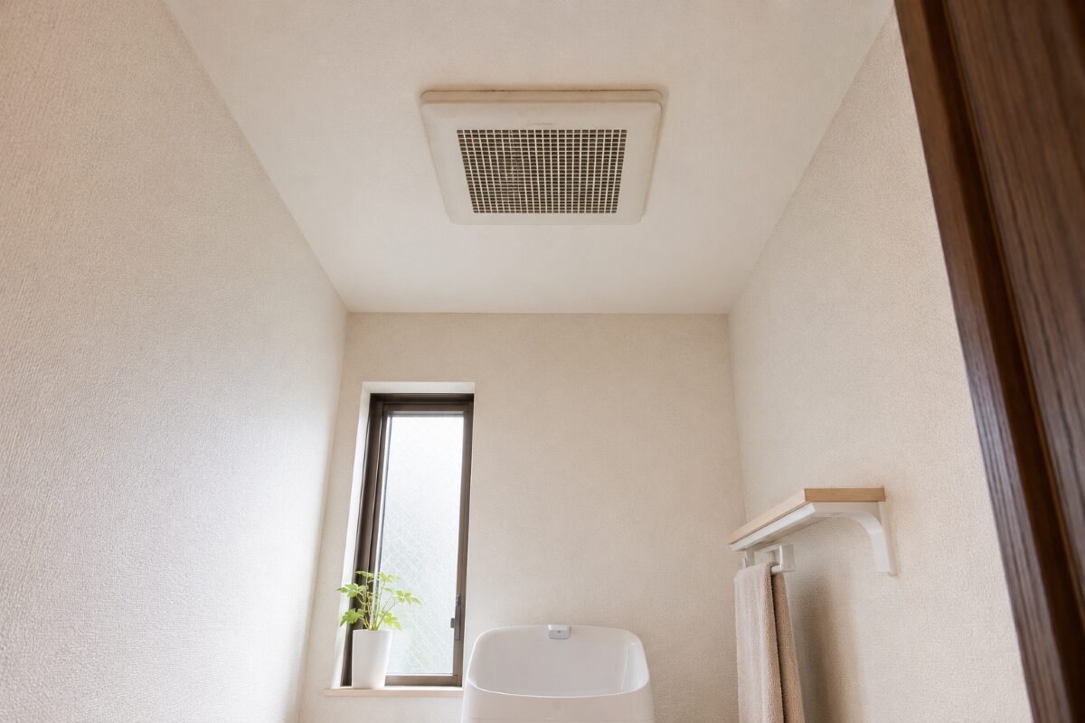 トイレ換気扇のカバーと吸込口を掃除前に確認している状態