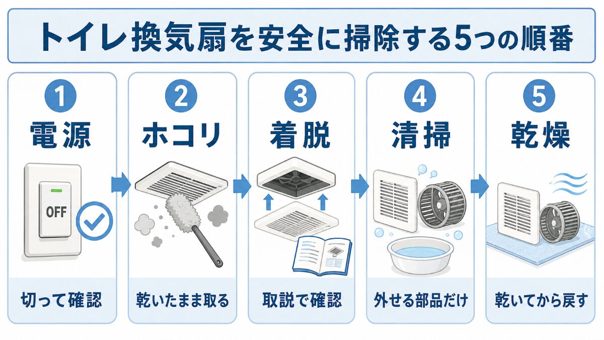 トイレ換気扇を電源確認から乾燥まで掃除する5つの手順