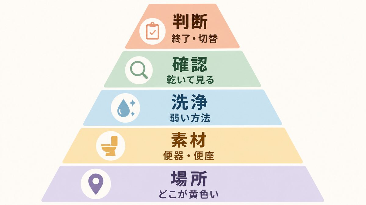 トイレの黄ばみ掃除で場所確認から終了判断まで見る5つの順番
