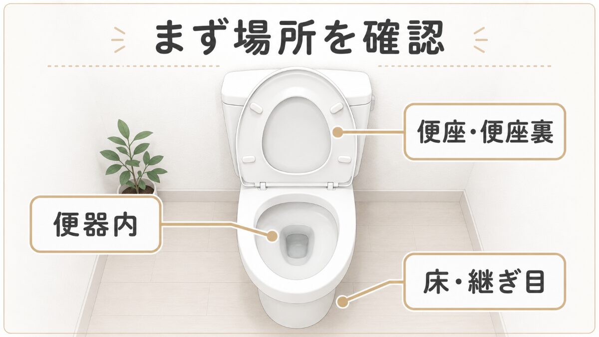 トイレの黄ばみを便器・便座・周辺部分に分けて確認する図