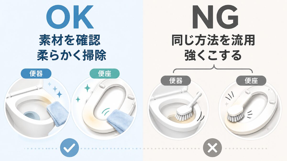 便器と便座の黄ばみで掃除方法を分ける確認図