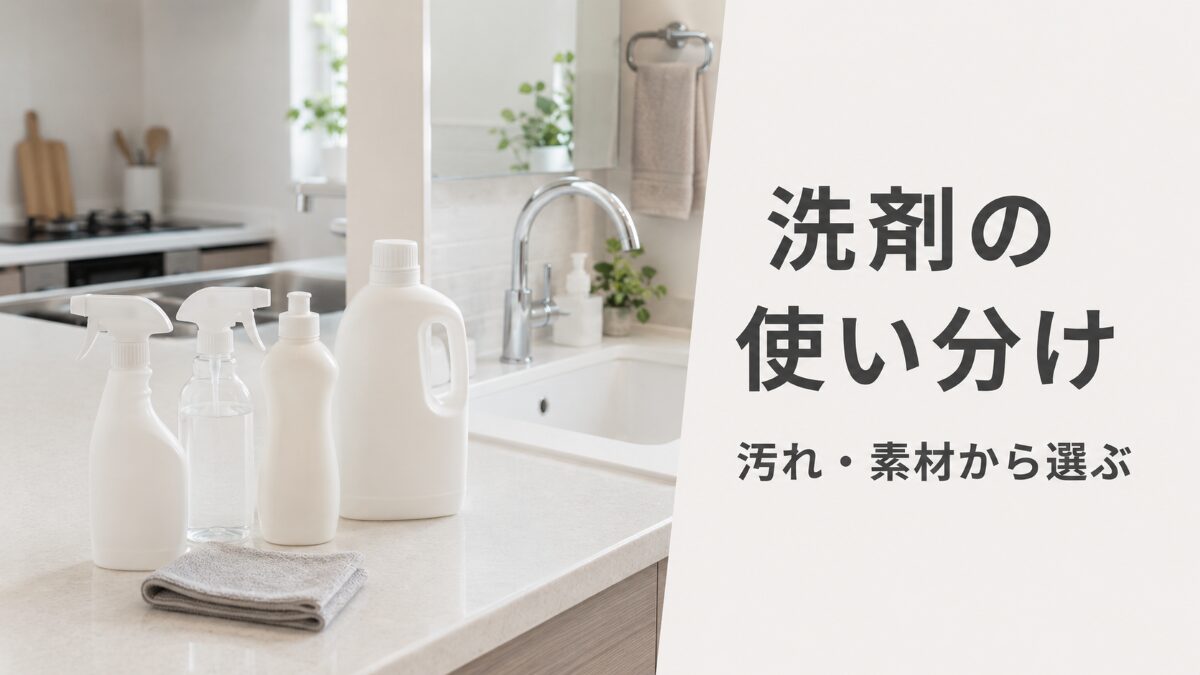 水回り掃除の洗剤を汚れと素材から使い分ける記事のアイキャッチ