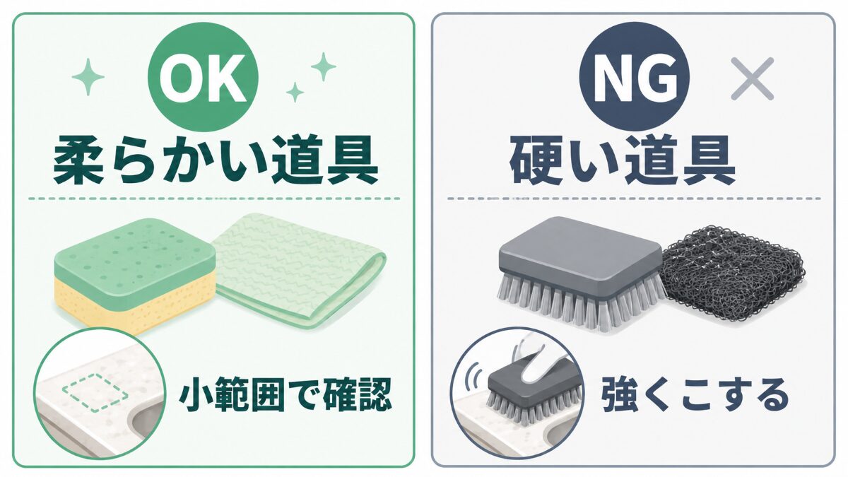 水回り掃除で素材を傷つけにくい道具選びと避けたい使い方