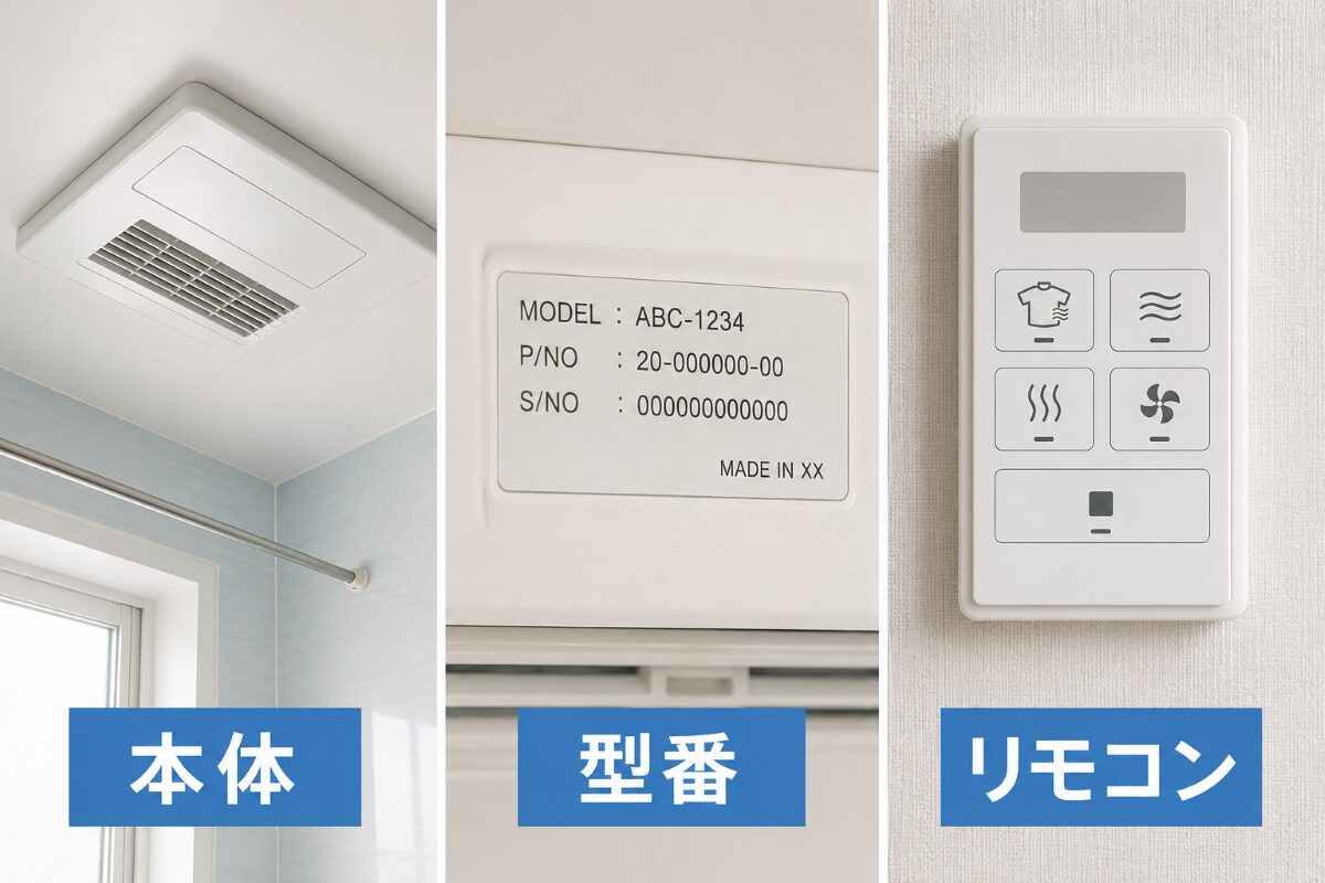 浴室乾燥機の掃除前に確認する型番ラベルとリモコンと本体
