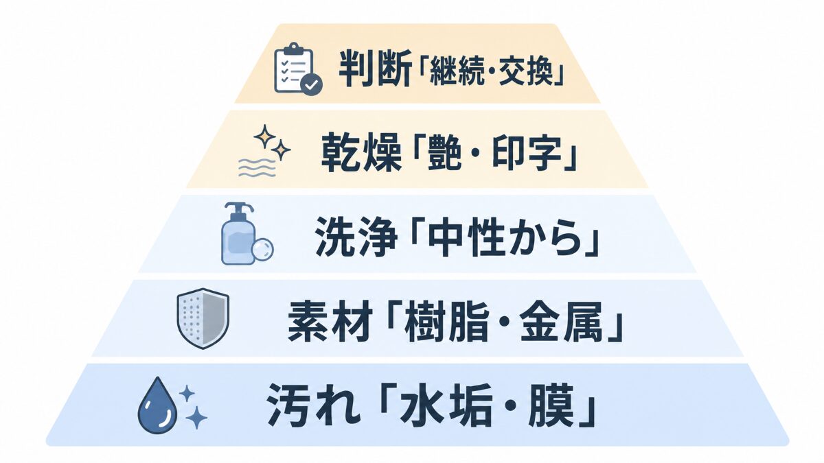 浴室小物の水垢を落とすときに確認する5つの順番