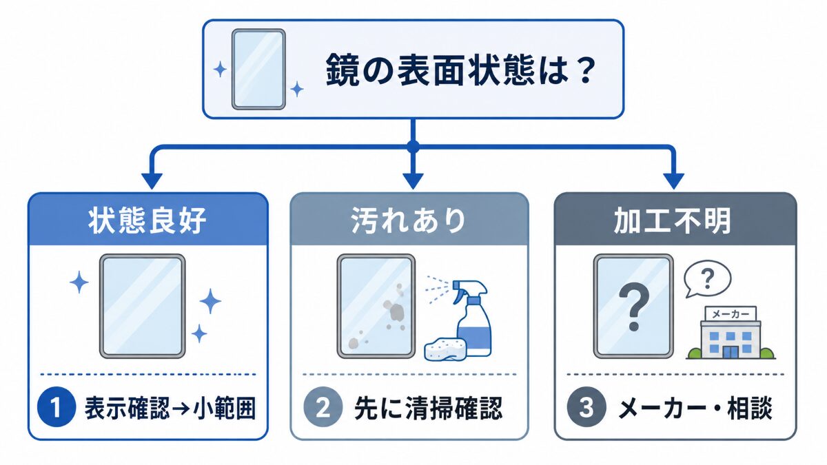 浴室鏡の曇り止めを市販品で試す場合と状態確認を依頼する場合の判断フロー