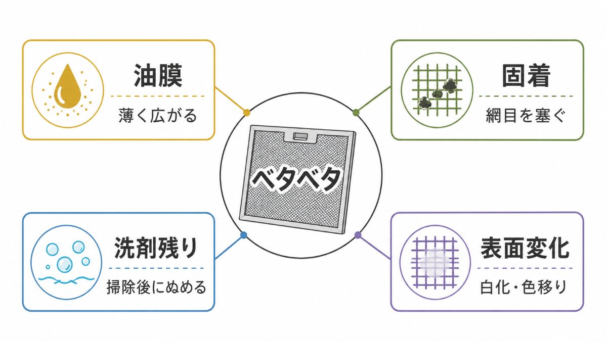 換気扇フィルターのベタつきを4種類に分ける図