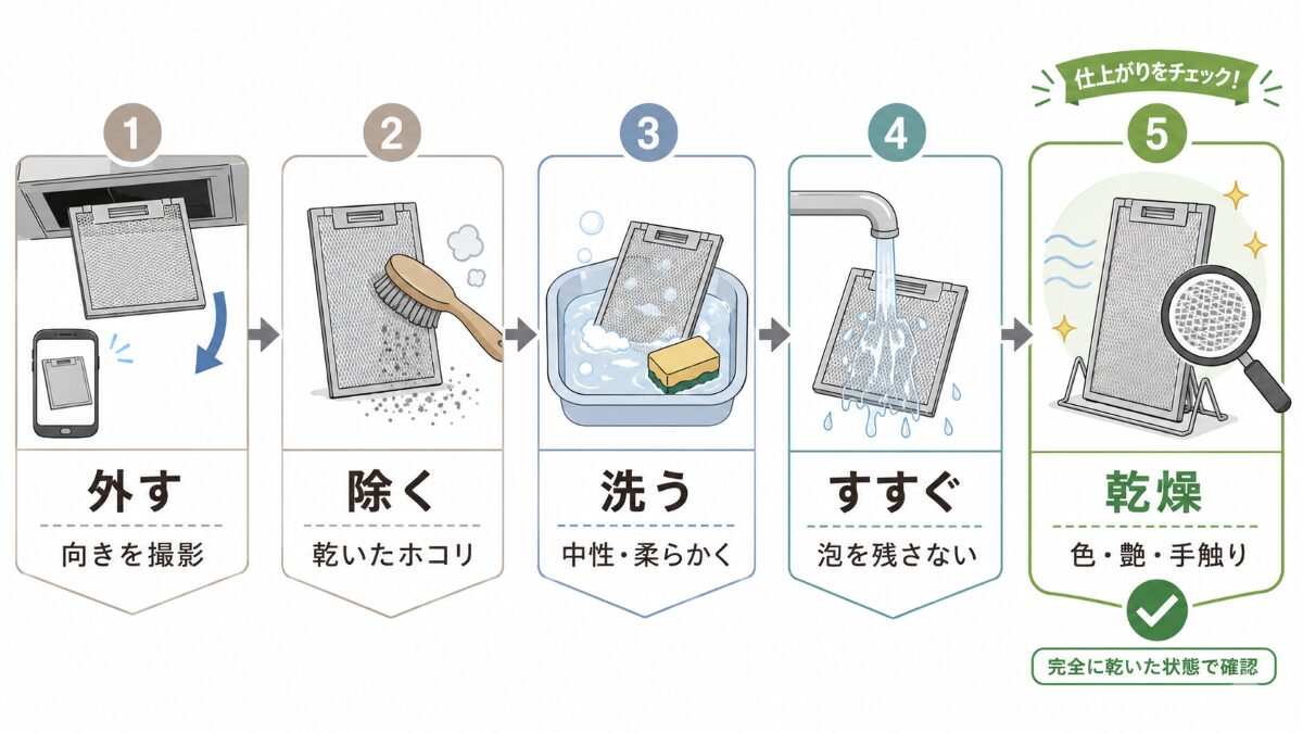 換気扇フィルターのベタベタを落とす5つの手順